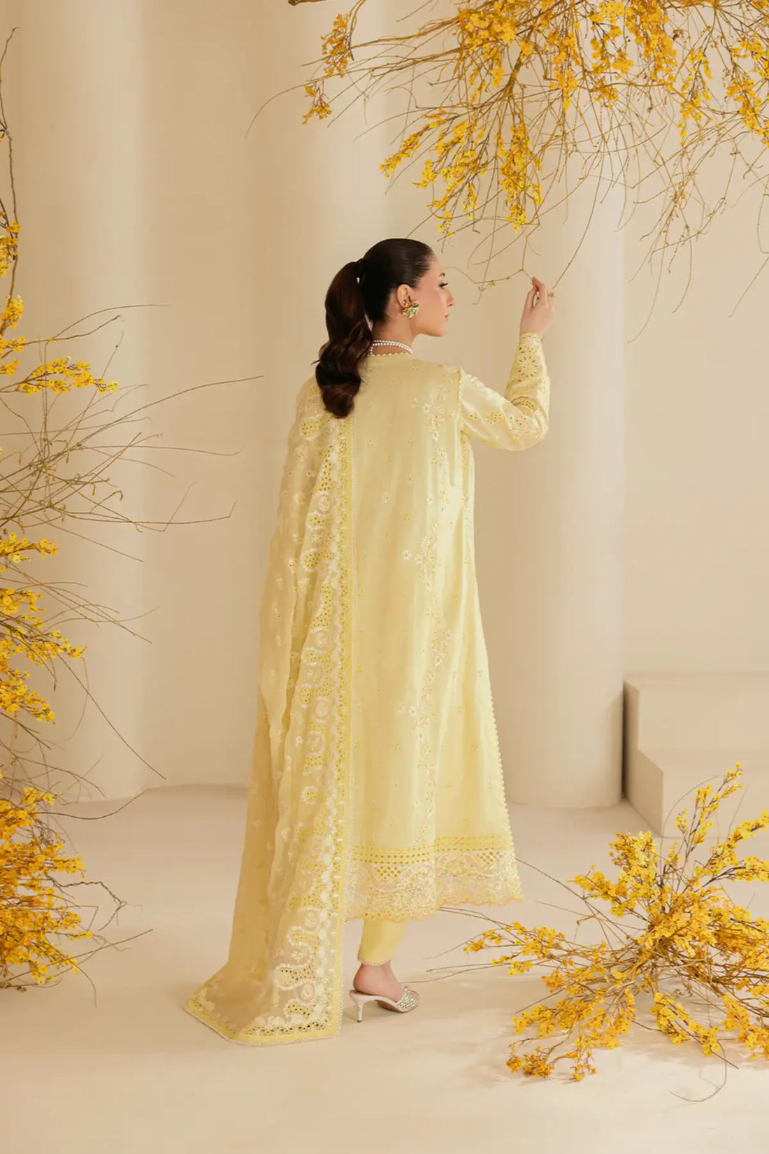 Look B2604A AIK Lawn Vol. 2 Butter Yellow Embroidered Lawn Shirt, Cotton Pants & Chiffon Dupatta