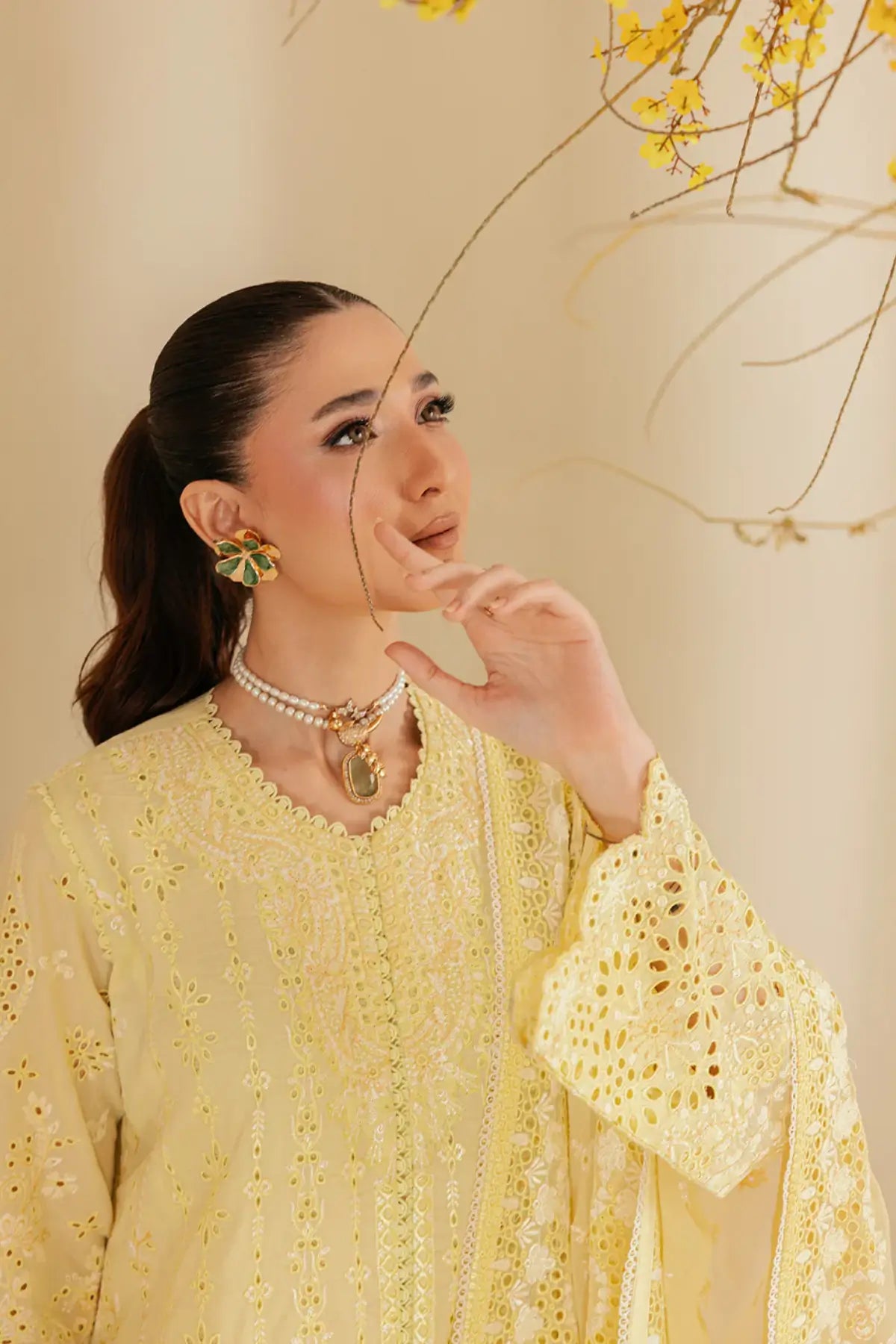 Look B2604A AIK Lawn Vol. 2 Butter Yellow Embroidered Lawn Shirt, Cotton Pants & Chiffon Dupatta