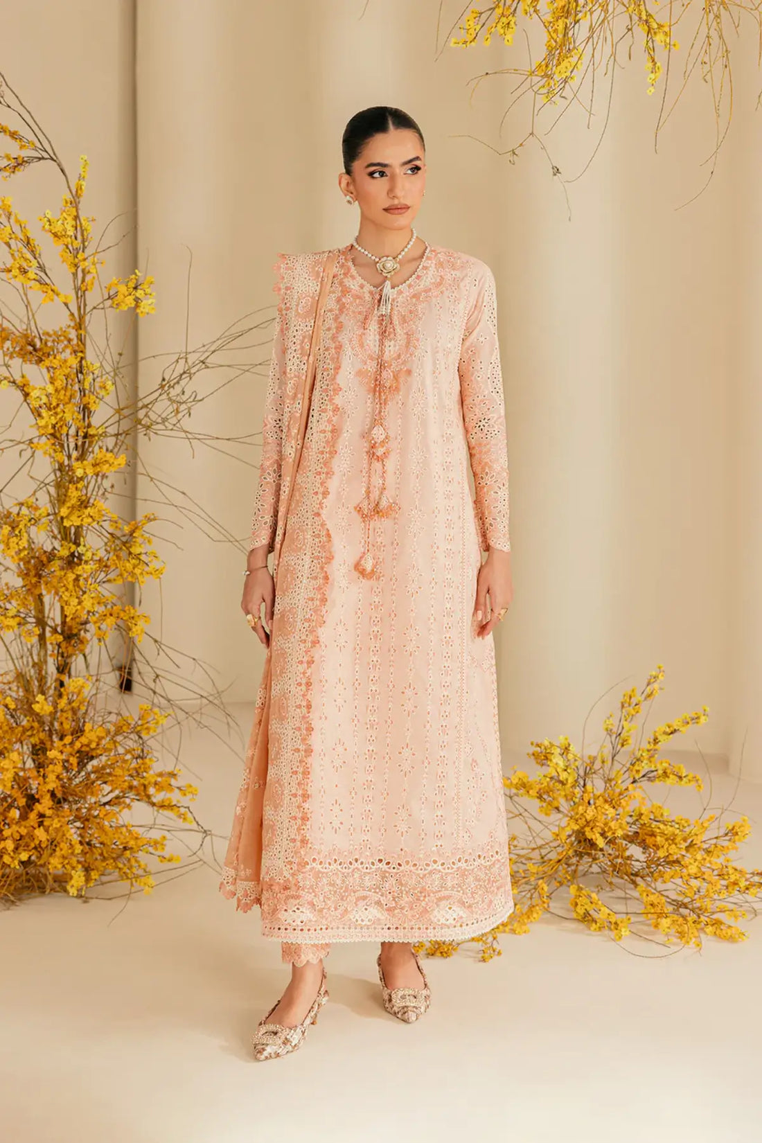 Look B2604B AIK Lawn Vol. 2 Premium Peach Embroidered Lawn Stitched 3PC Suit with Chiffon Dupatta