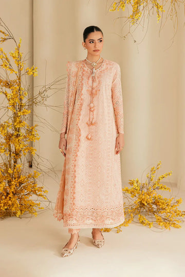 Look B2604B AIK Lawn Vol. 2 Premium Peach Embroidered Lawn Stitched 3PC Suit with Chiffon Dupatta