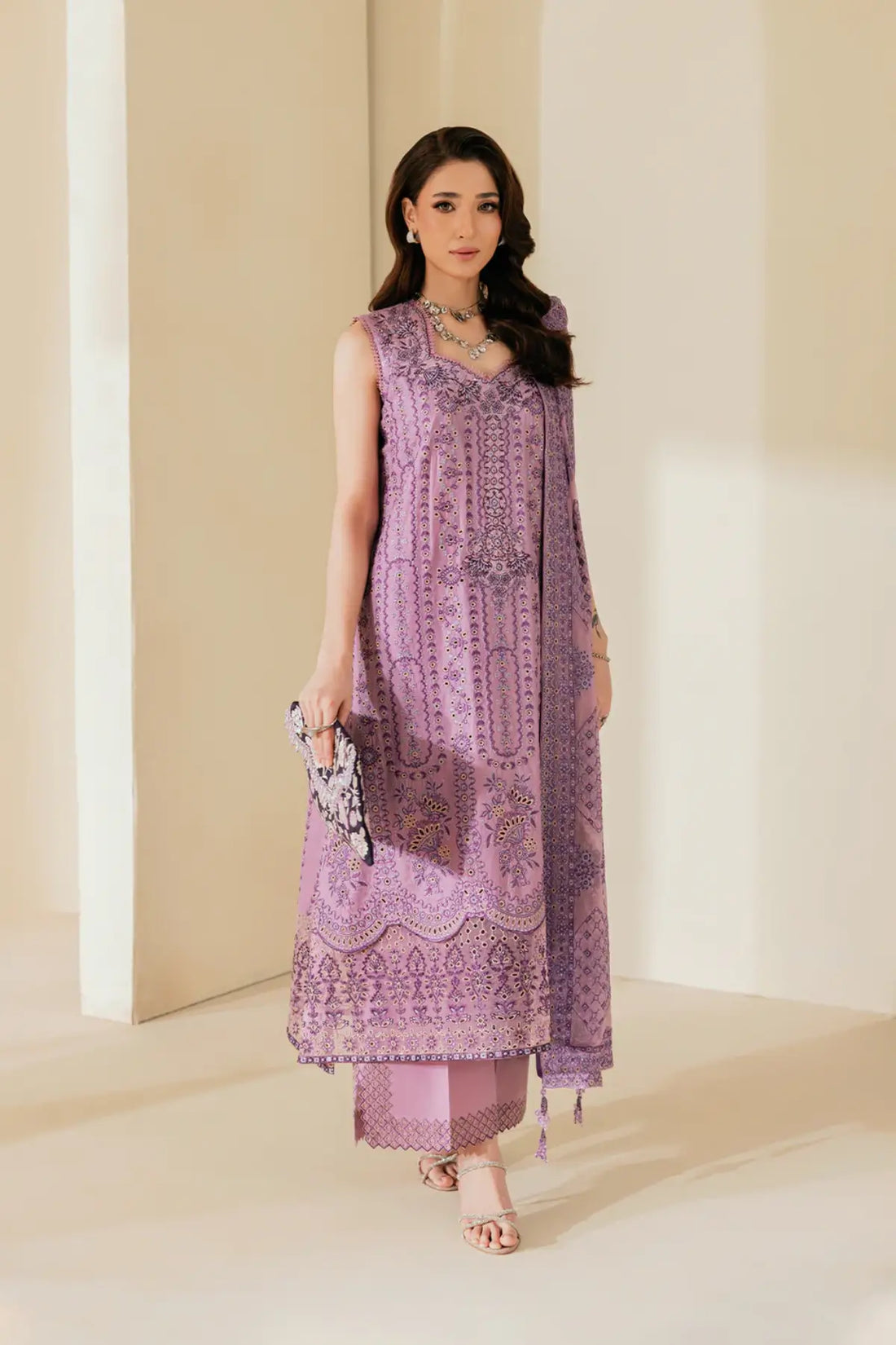 Look B2605B AIK Lawn Vol. 2 Lavender Embroidered Lawn Shirt, Cotton Pants & Chiffon Dupatta