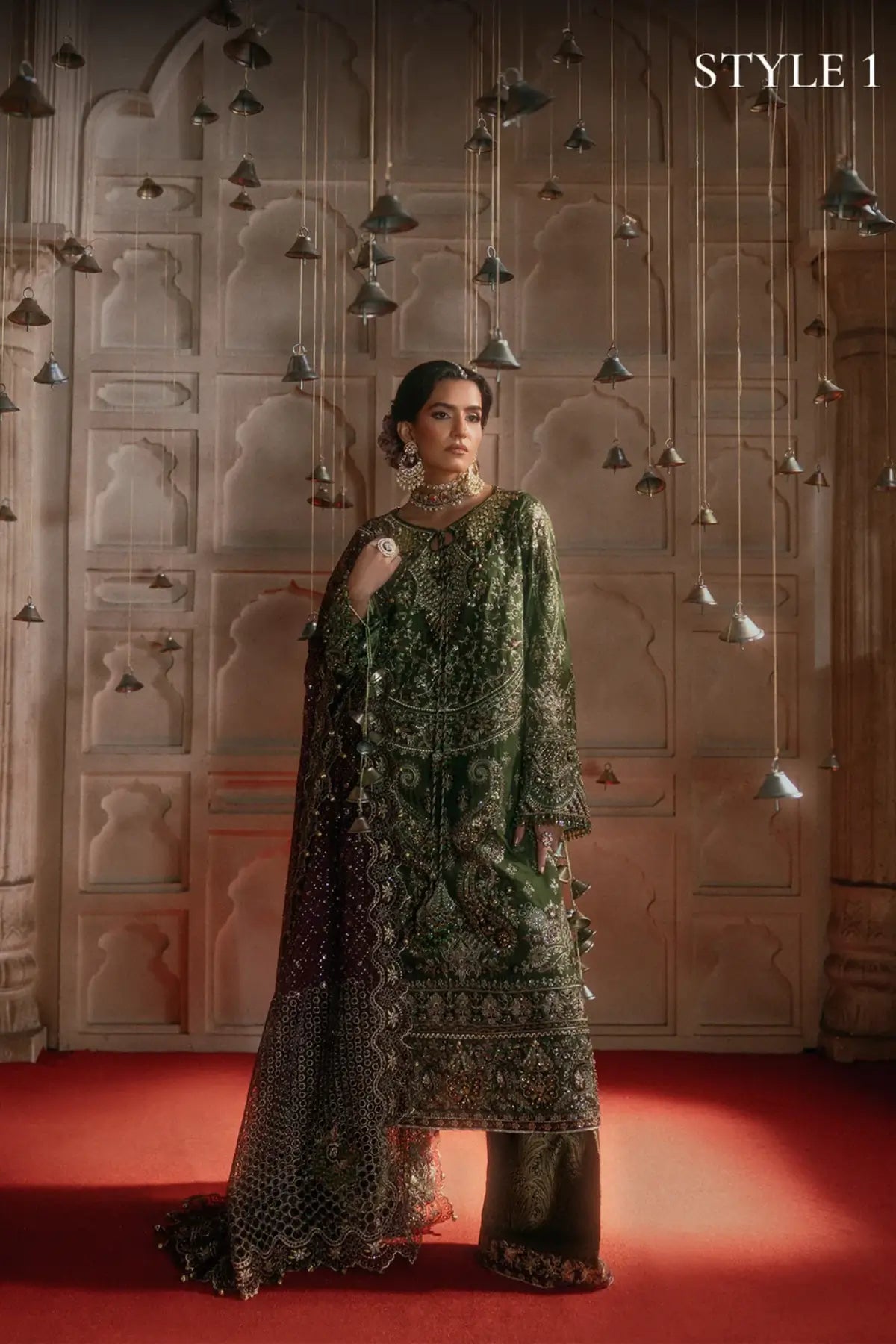 AIK Atelier B2605 olive green medium silk stitched Pakistani wedding suit from Wedding Festive 26 Vol 2
