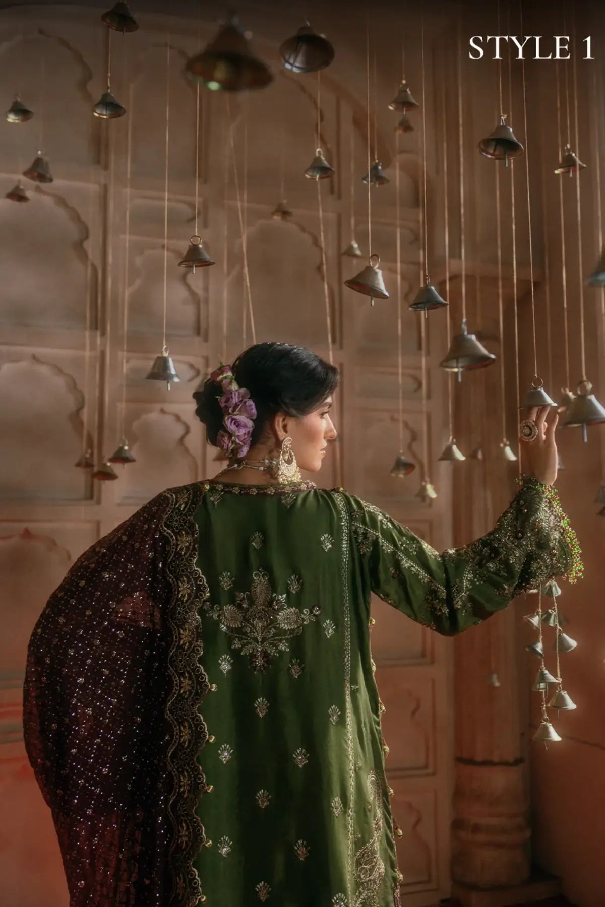AIK Atelier B2605 olive green medium silk stitched Pakistani wedding suit from Wedding Festive 26 Vol 2