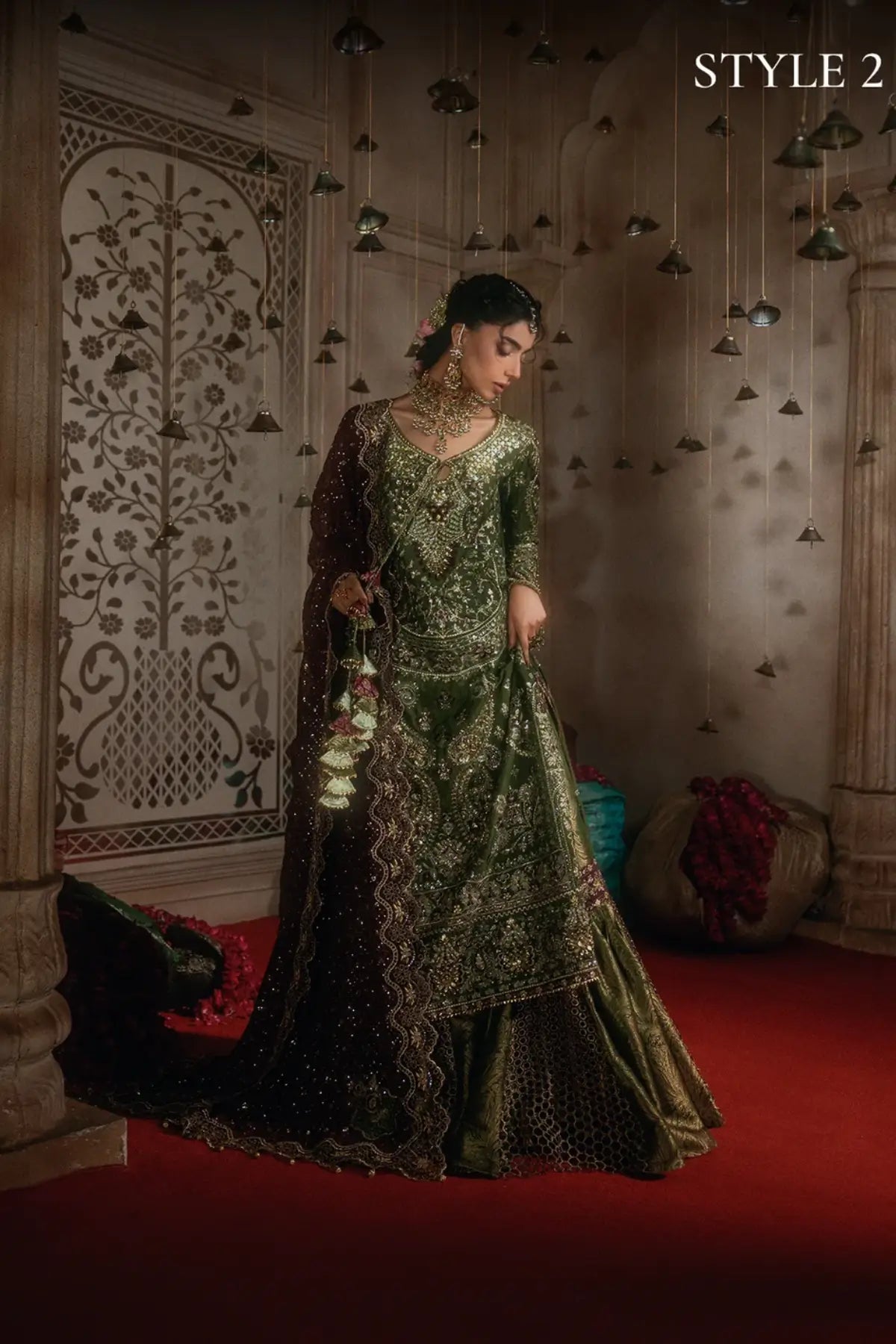 AIK Atelier B2605 olive green medium silk stitched Pakistani wedding suit from Wedding Festive 26 Vol 2