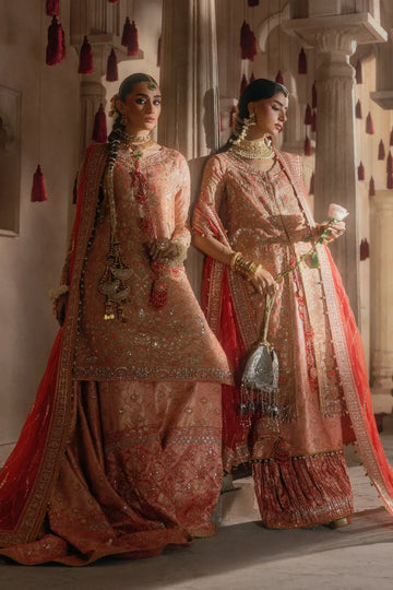 AIK Atelier B2606 peach Zari Khaadi Net stitched Pakistani wedding suit from Wedding Festive 26 Vol 2