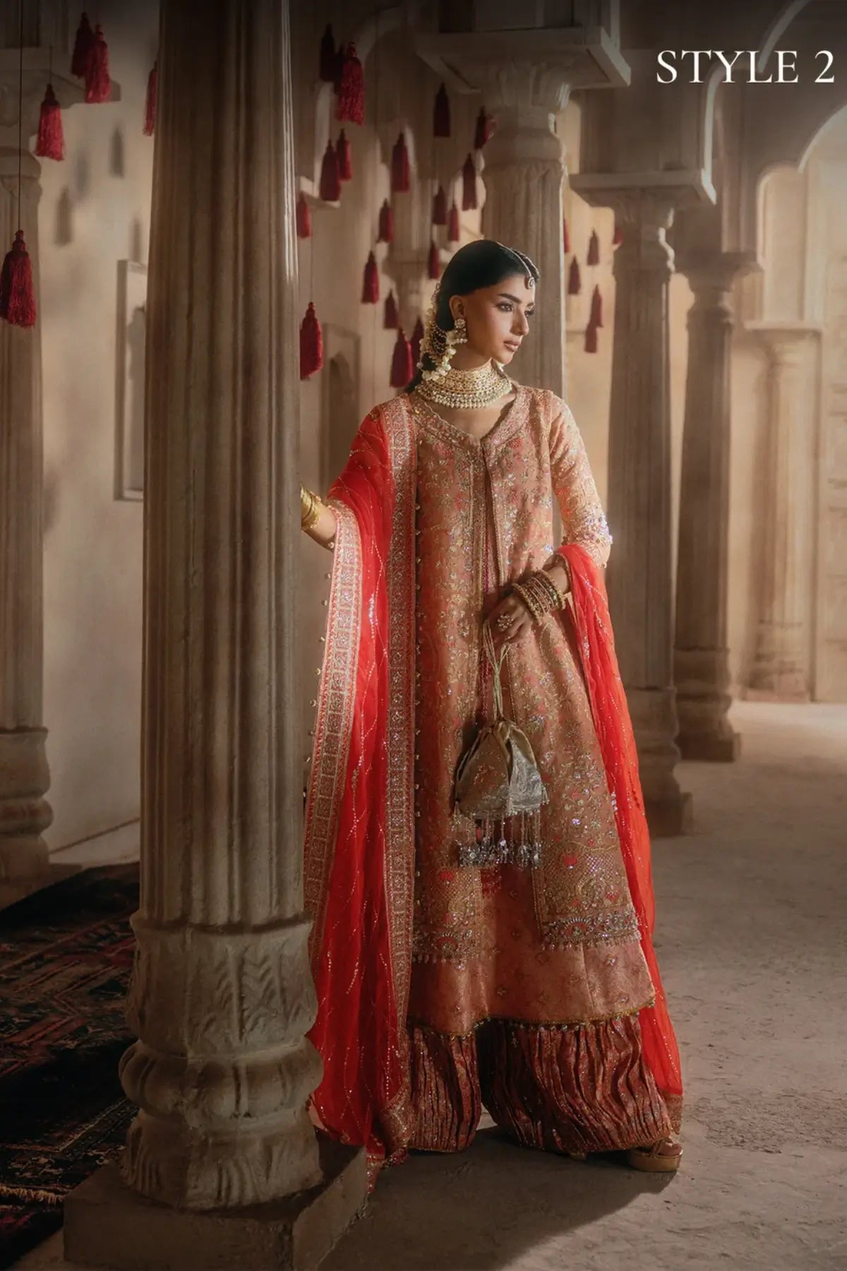 AIK Atelier B2606 peach Zari Khaadi Net stitched Pakistani wedding suit from Wedding Festive 26 Vol 2