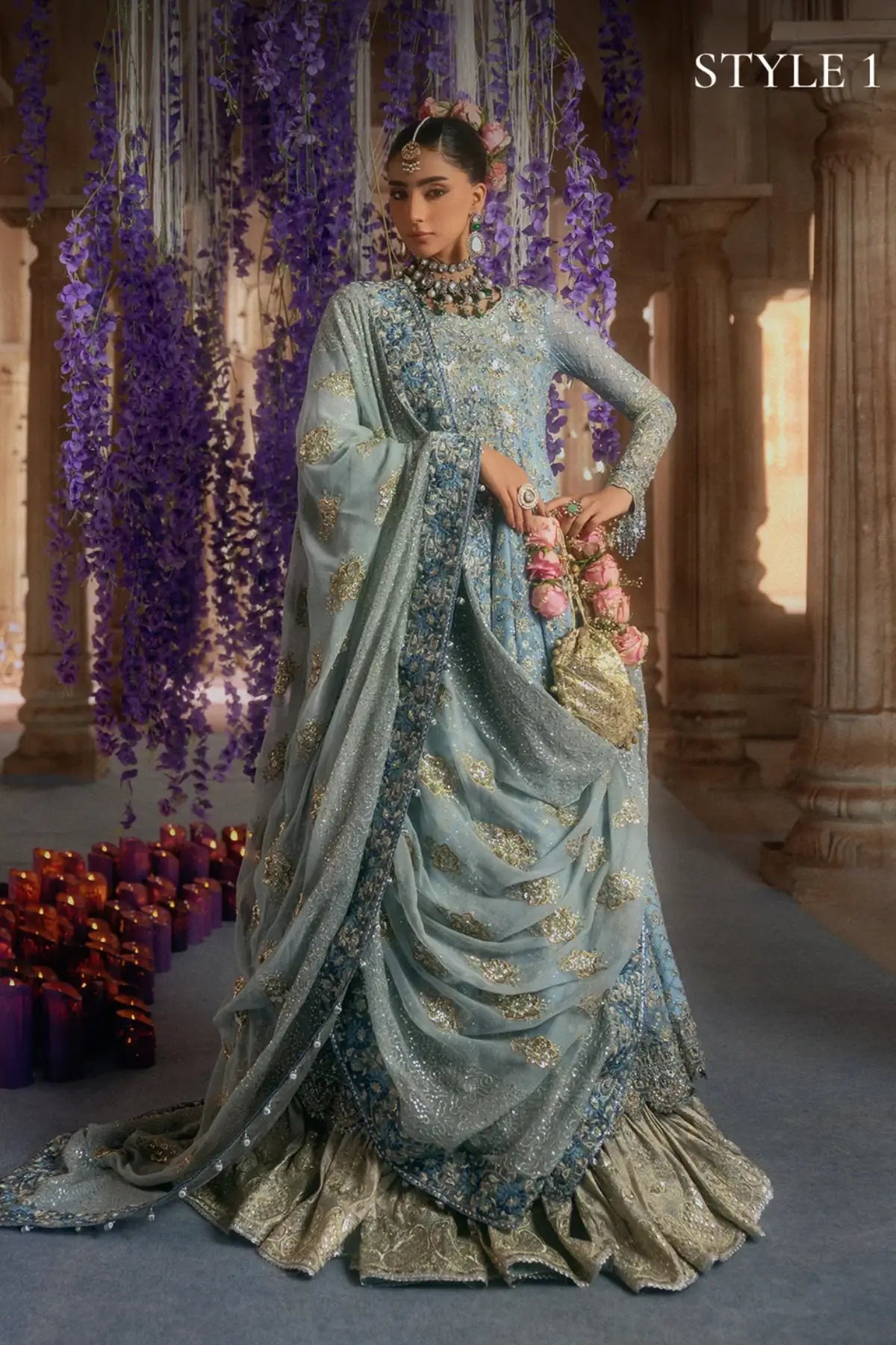 AIK Atelier B2608 light blue embroidered chiffon stitched wedding suit from Wedding Festive 26 Vol 2