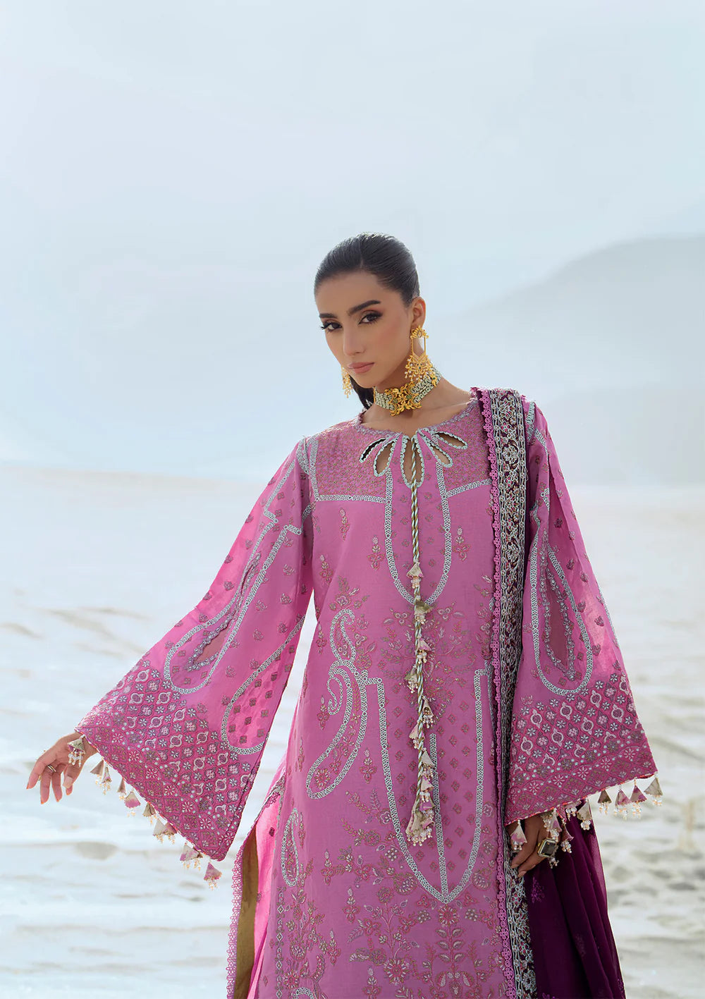 Look 01- Pink and Plum Embroidered Lawn Ensemble '25 Vol.1 By- Aik