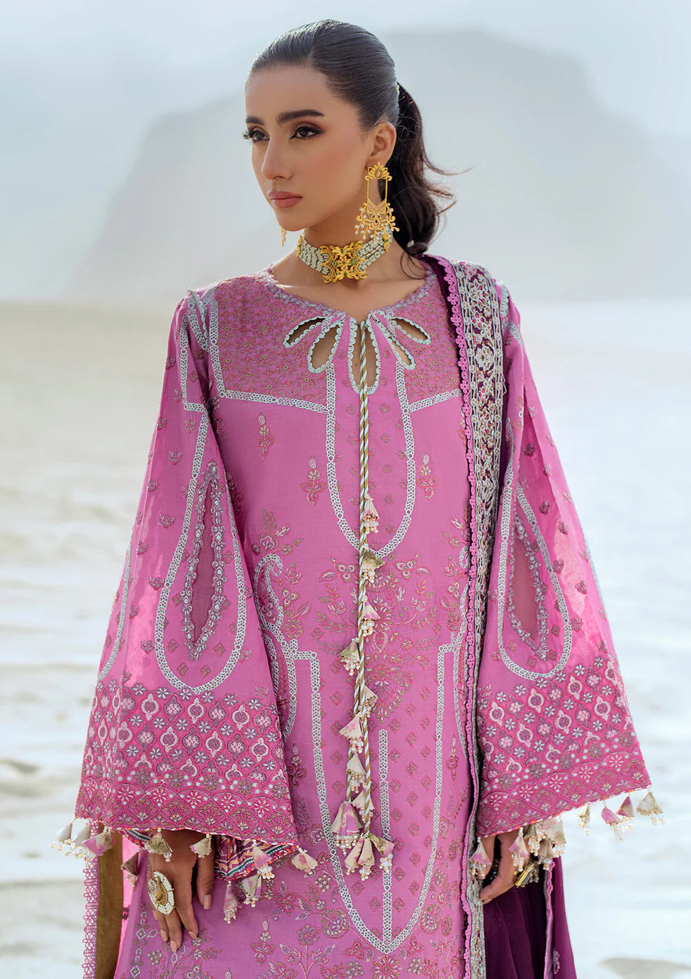 Look 01- Pink and Plum Embroidered Lawn Ensemble '25 Vol.1 By- Aik
