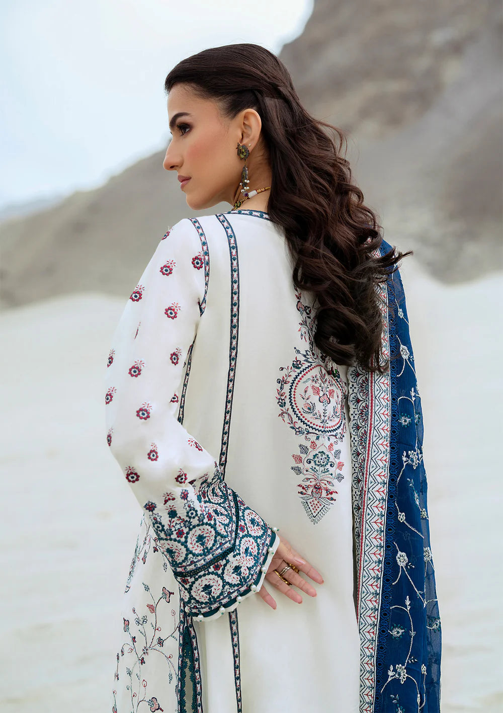 Look 02- White and Blue Embroidered Lawn Ensemble '25 Vol.1 By- Aik
