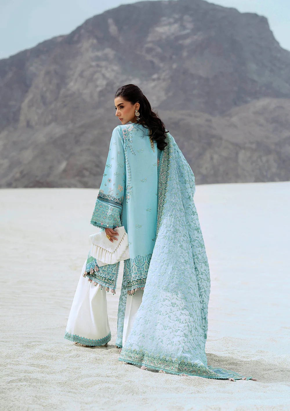 Look 03- Aqua Blue Embroidered Lawn Ensemble '25 Vol.1 By- Aik