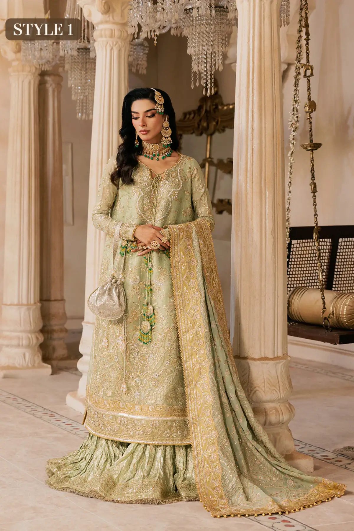 AIK Look 07 green sharara dress from WEDDING FESTIVE ’26 VOL. 1 by Pakistanimoda