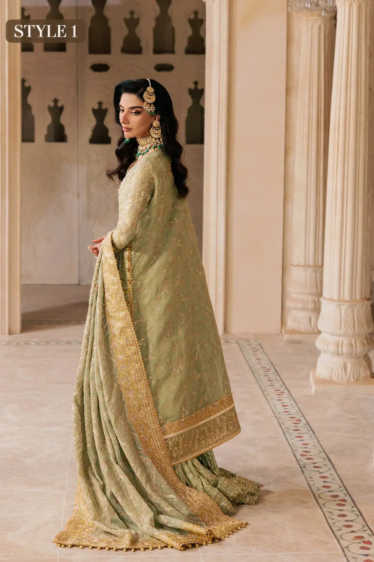 AIK Look 07 green sharara dress from WEDDING FESTIVE ’26 VOL. 1 by Pakistanimoda