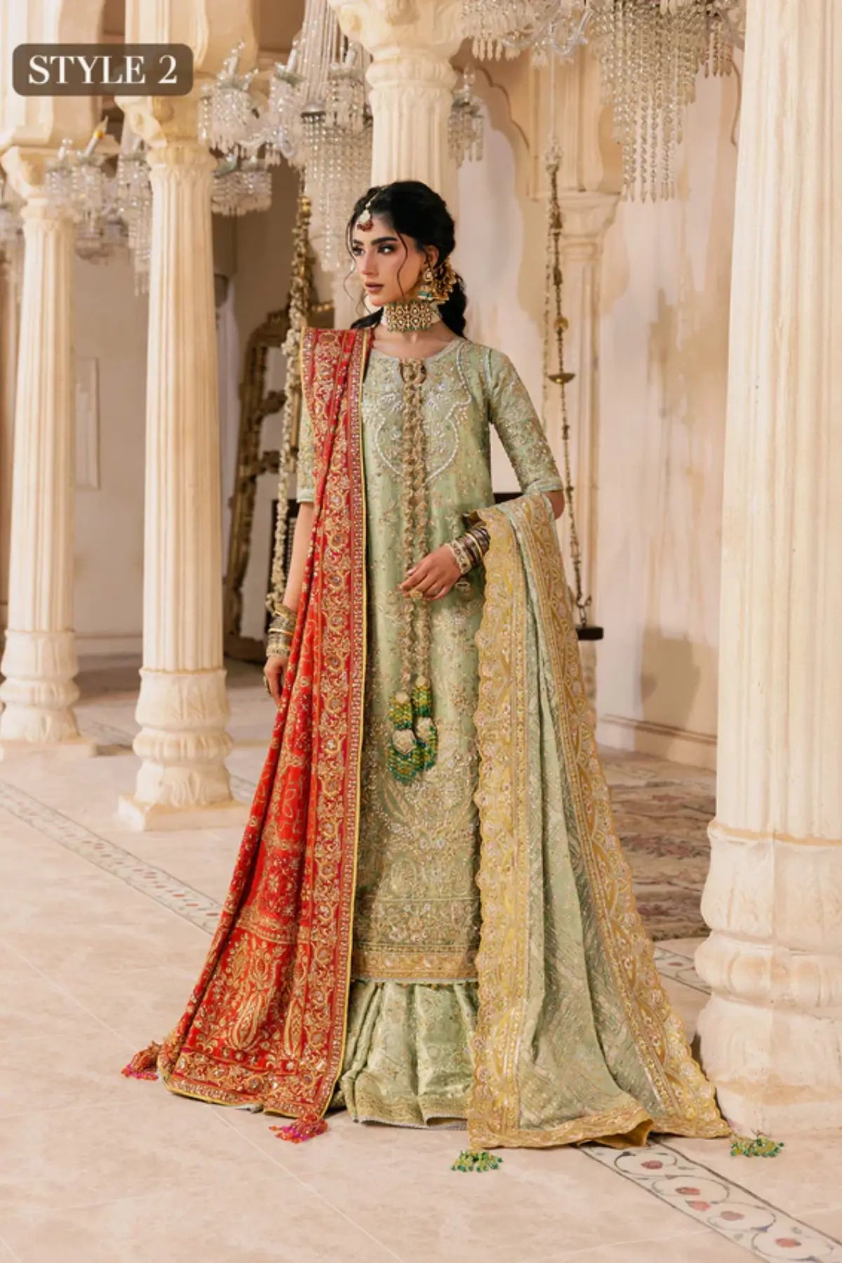AIK Look 07 green sharara dress from WEDDING FESTIVE ’26 VOL. 1 by Pakistanimoda
