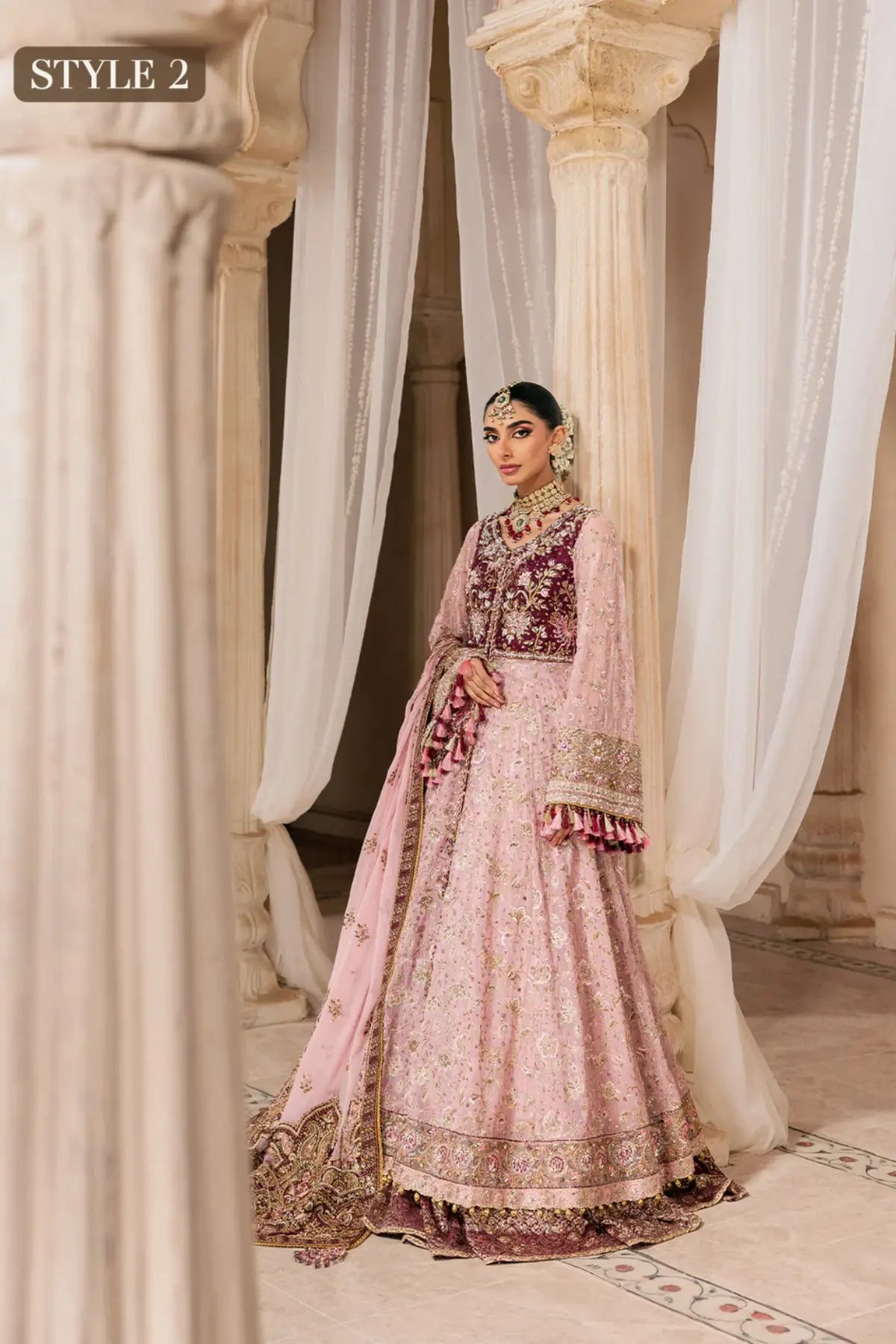 AIK Look 10 pink plum stitched Pakistani wedding dress with kalidar and gharara from Wedding Festive 26
