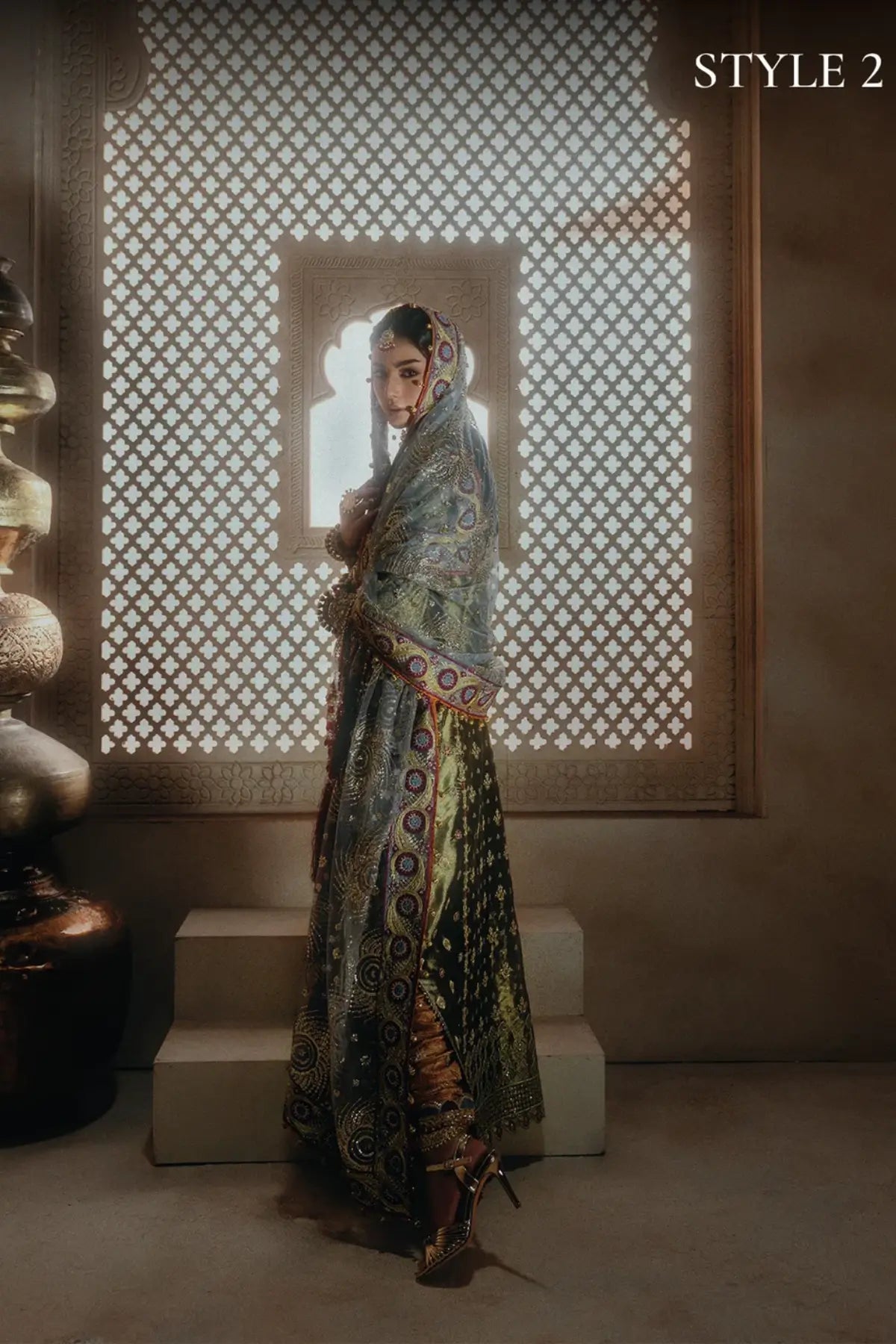 AIK Atelier B2601 copper embellished tissue stitched Pakistani wedding suit from Wedding Festive 26 Vol 2