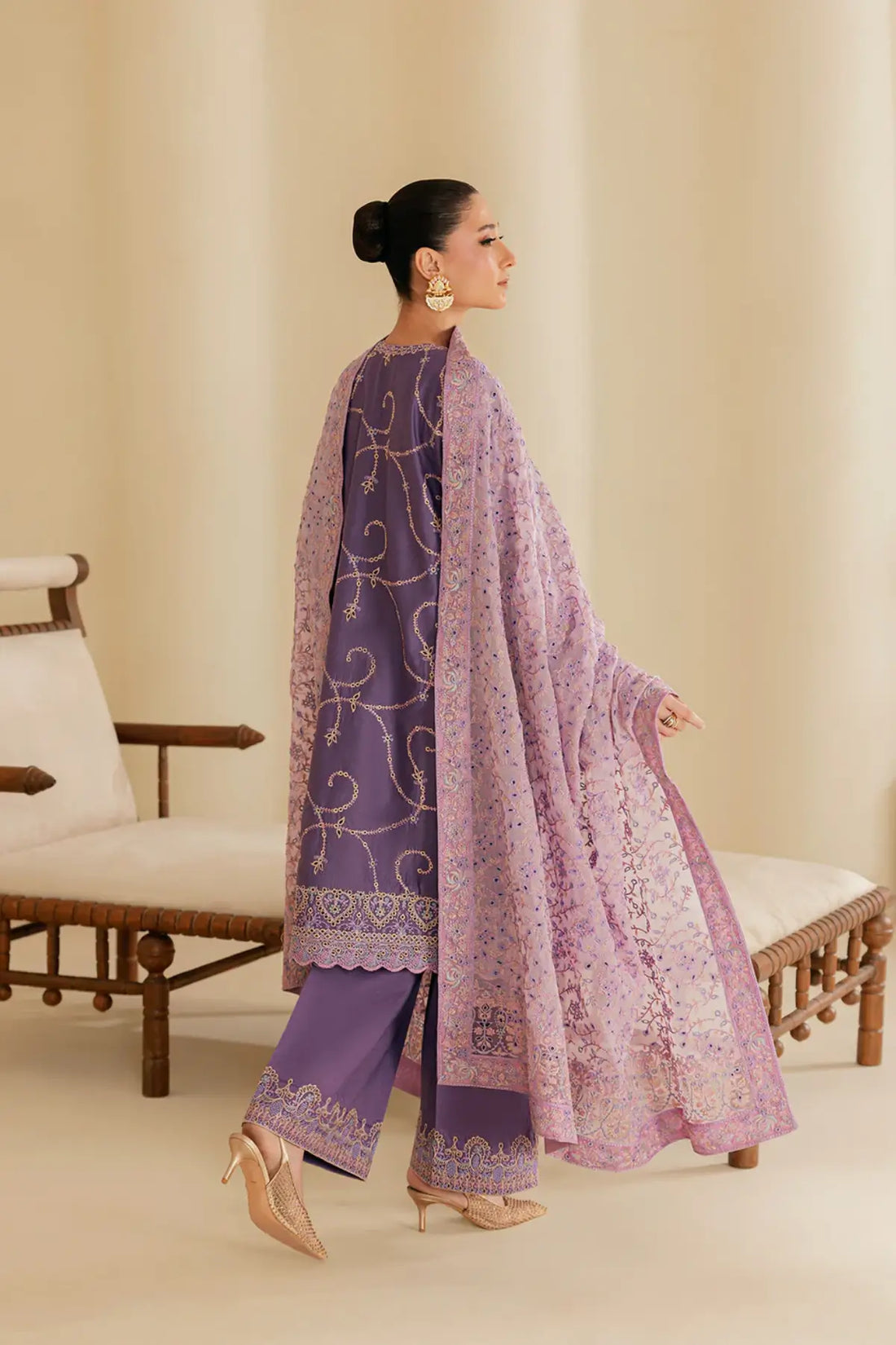 Look B2602A AIK Lawn Vol. 2 Purple Embroidered Lawn Shirt, Cotton Pants & Chiffon Dupatta