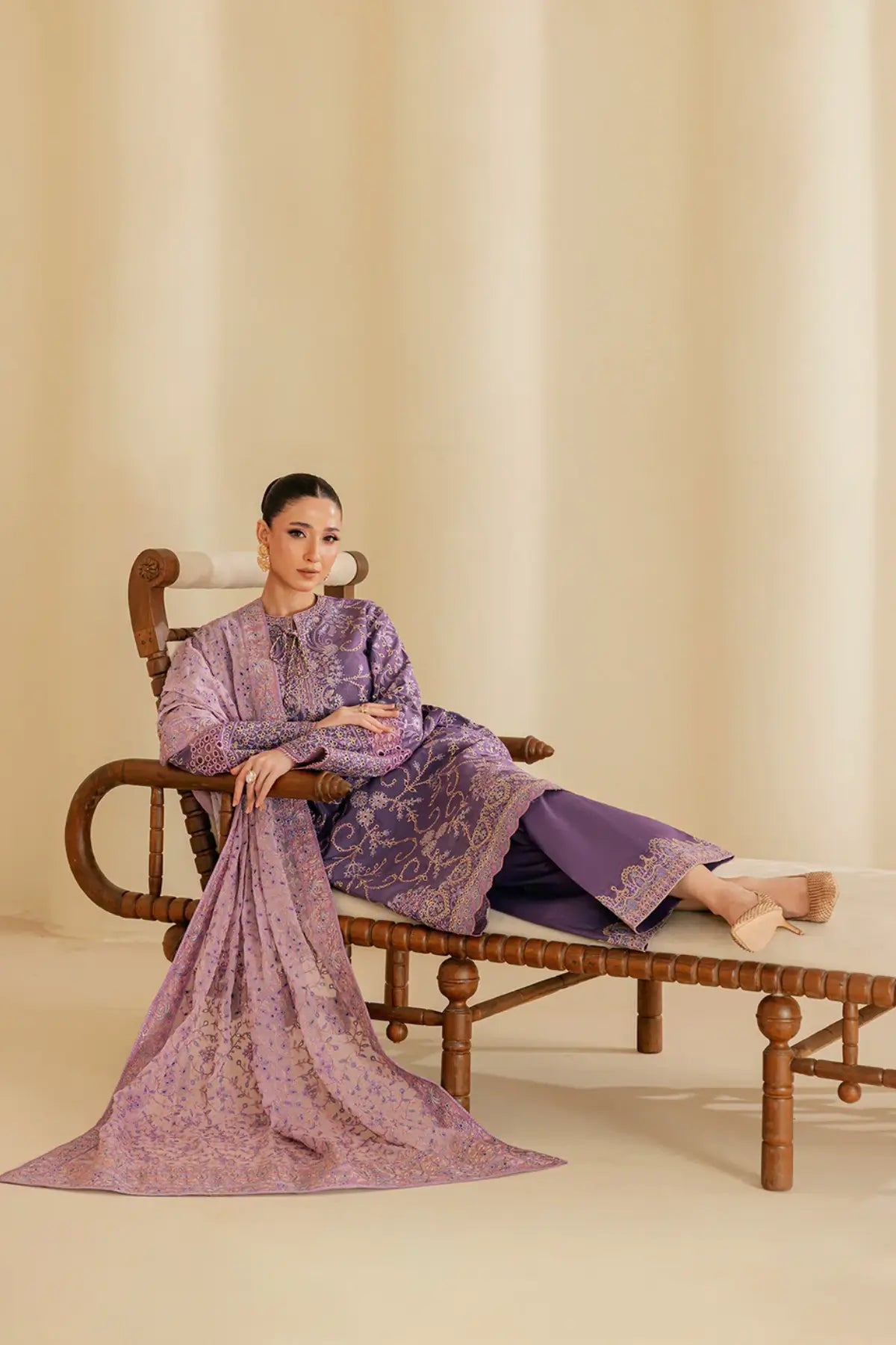 Look B2602A AIK Lawn Vol. 2 Purple Embroidered Lawn Shirt, Cotton Pants & Chiffon Dupatta