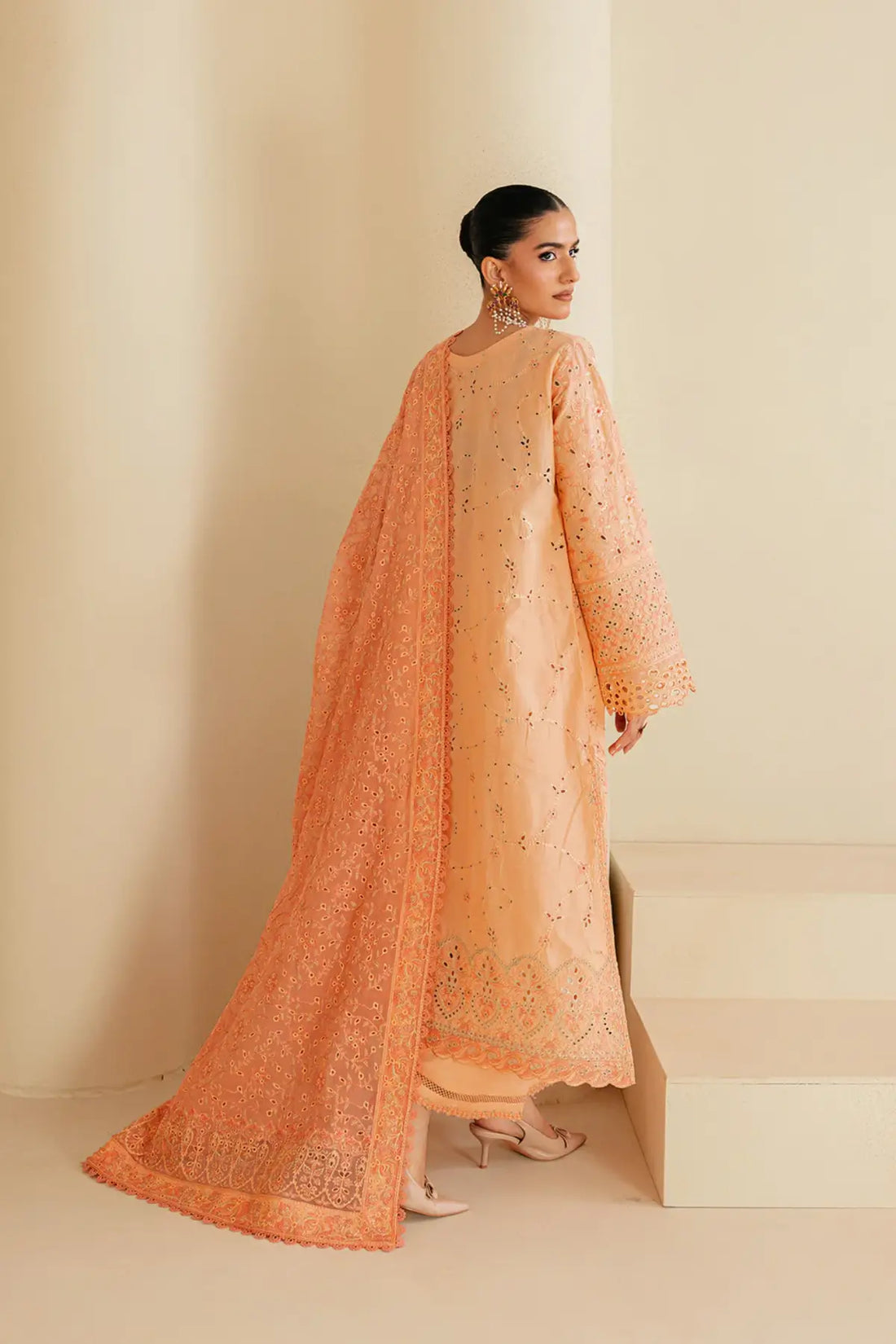 Look B2602B AIK Lawn Vol. 2 Pastel Peach Embroidered Lawn Shirt, Cotton Pants & Chiffon Dupatta