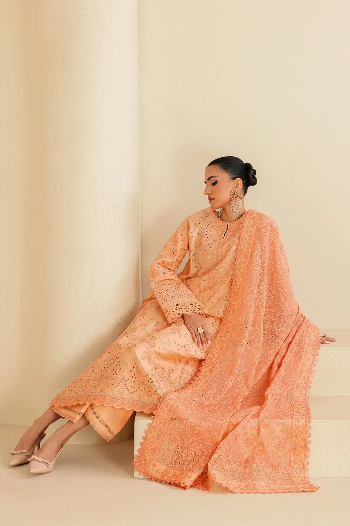 Look B2602B AIK Lawn Vol. 2 Pastel Peach Embroidered Lawn Shirt, Cotton Pants & Chiffon Dupatta