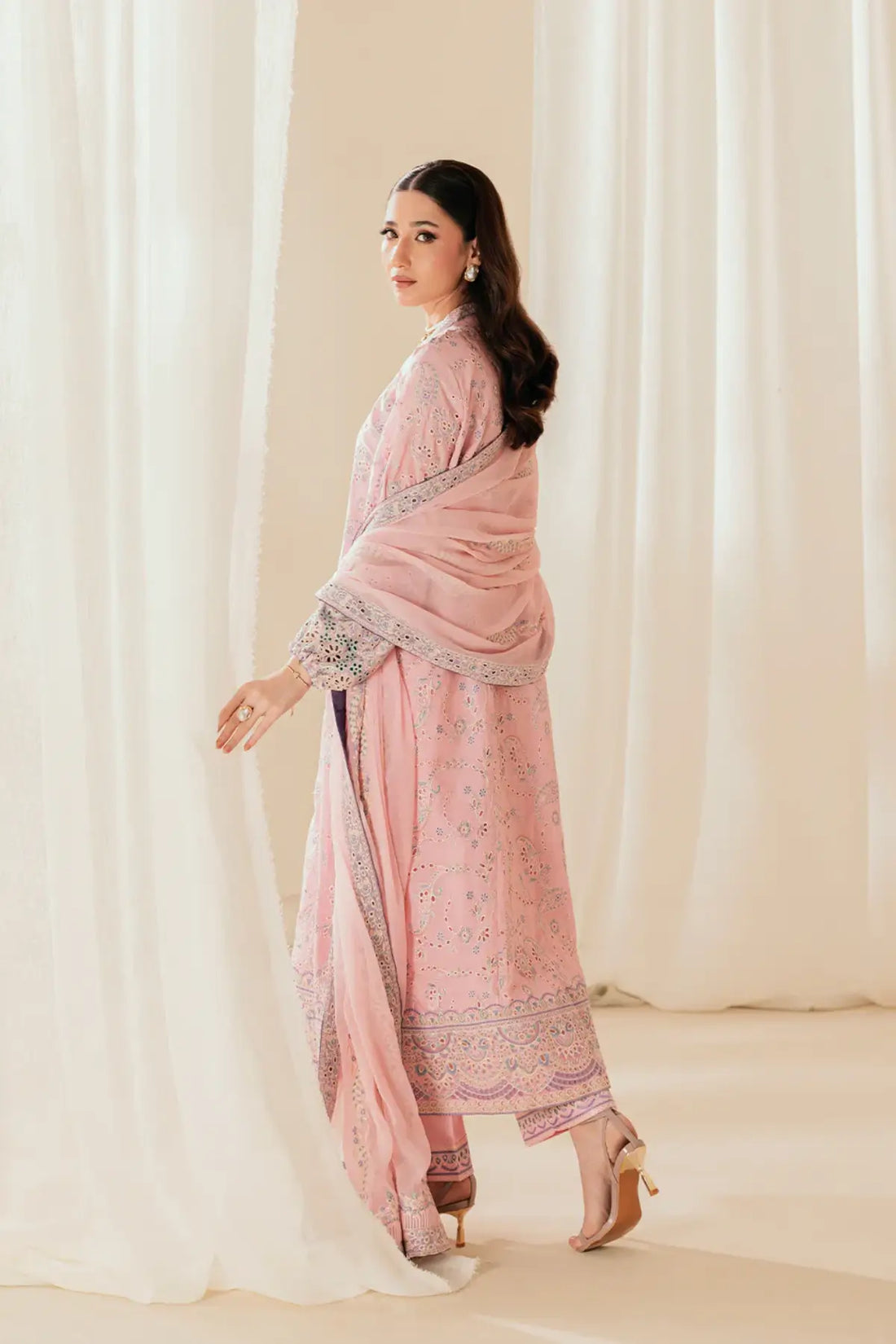 Look B2603B AIK Lawn Vol. 2 Blush Pink Embroidered Lawn Stitched 3PC Suit with Chiffon Dupatta