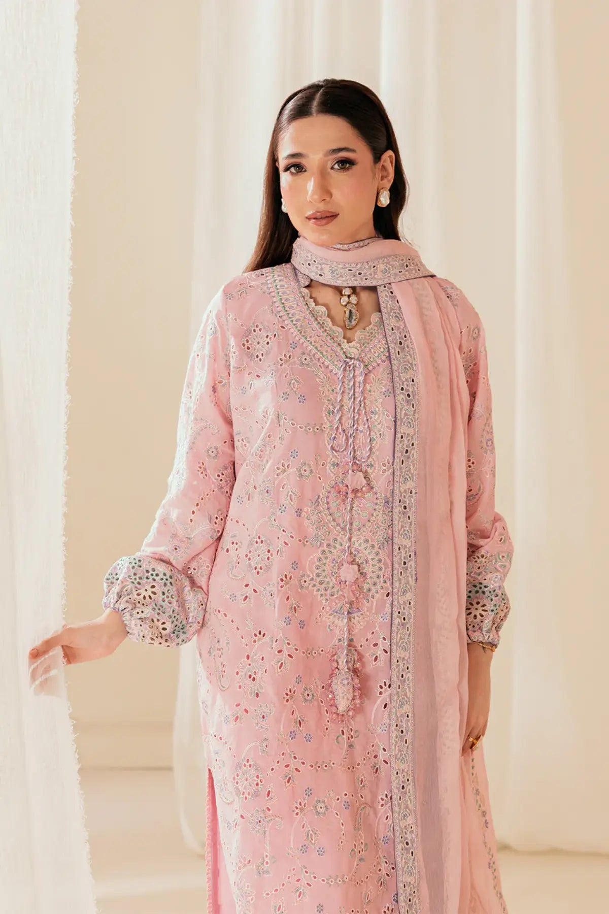 Look B2603B AIK Lawn Vol. 2 Blush Pink Embroidered Lawn Stitched 3PC Suit with Chiffon Dupatta