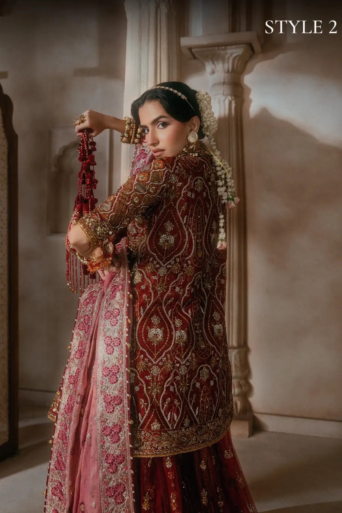 AIK Atelier B2603 brick red embroidered organza stitched Pakistani wedding suit from Wedding Festive 26 Vol 2