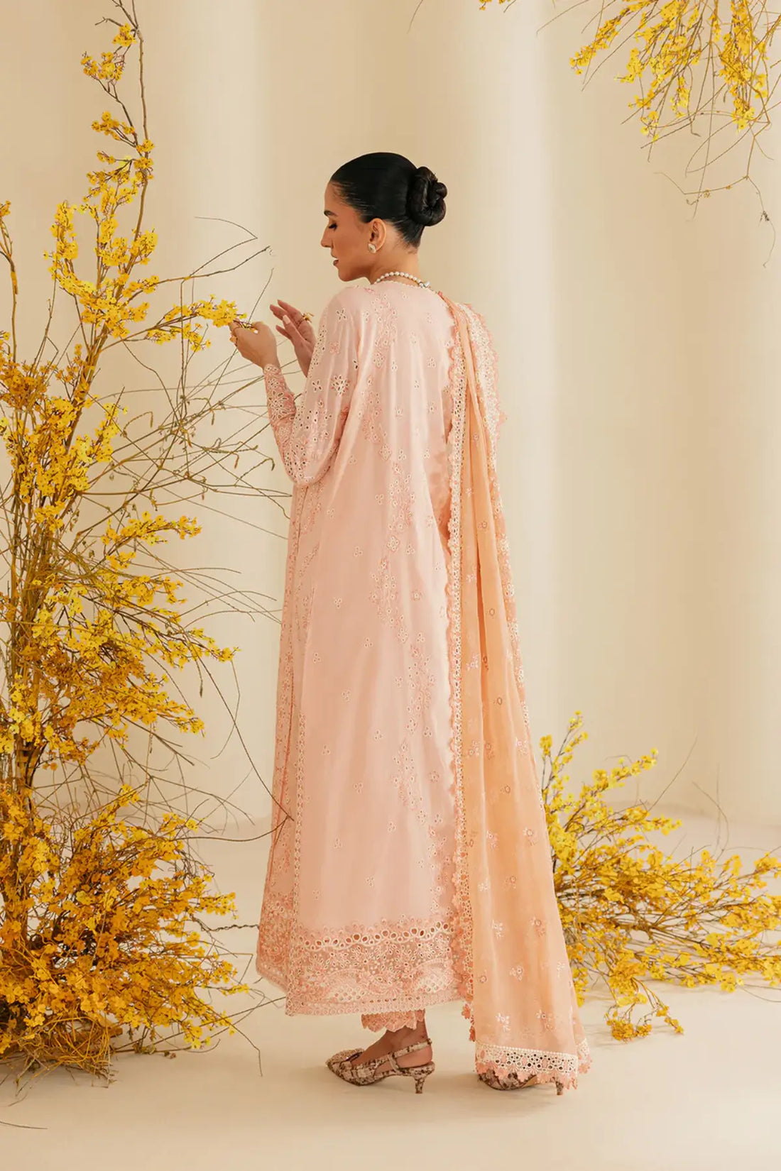 Look B2604B AIK Lawn Vol. 2 Premium Peach Embroidered Lawn Stitched 3PC Suit with Chiffon Dupatta