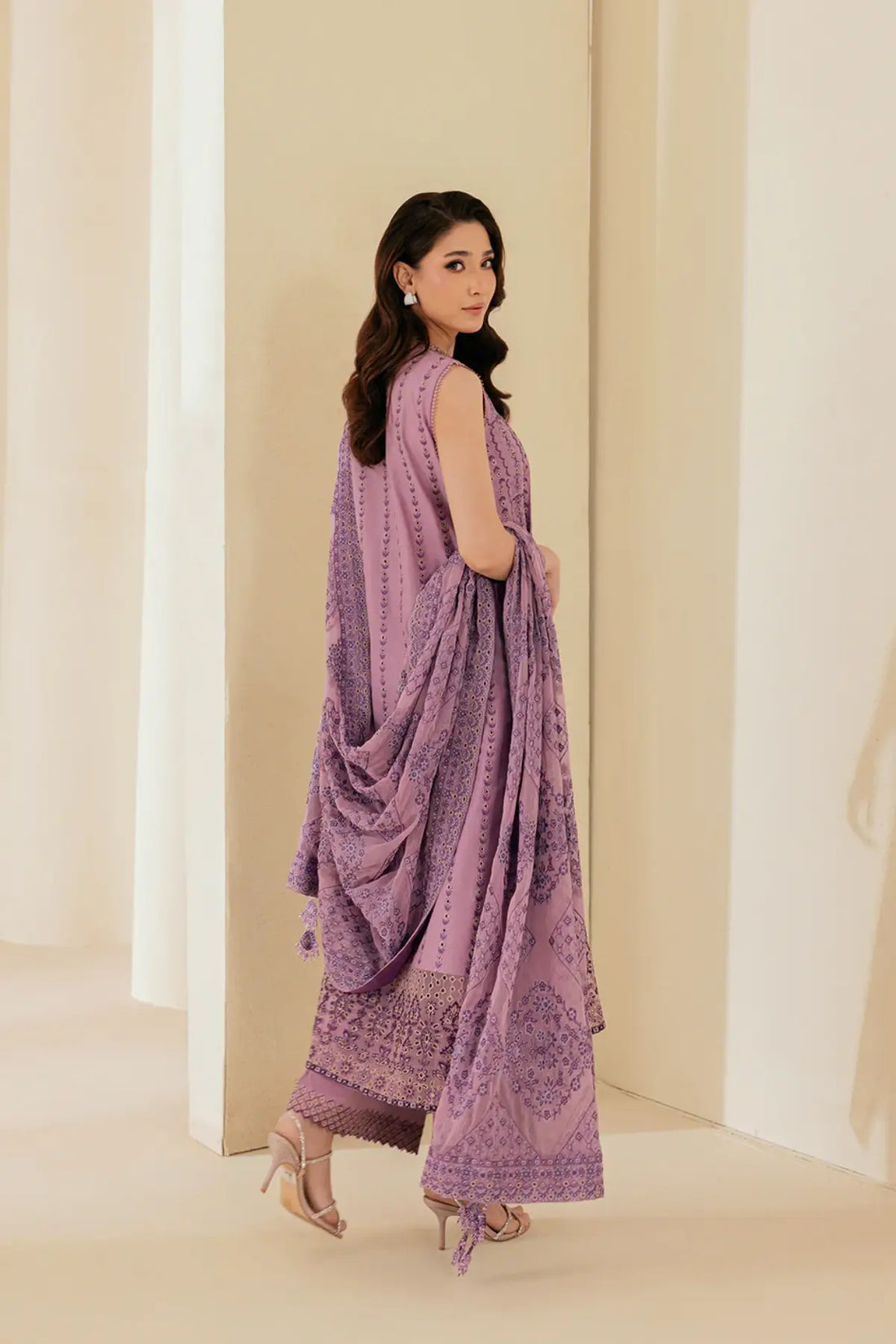 Look B2605B AIK Lawn Vol. 2 Lavender Embroidered Lawn Shirt, Cotton Pants & Chiffon Dupatta