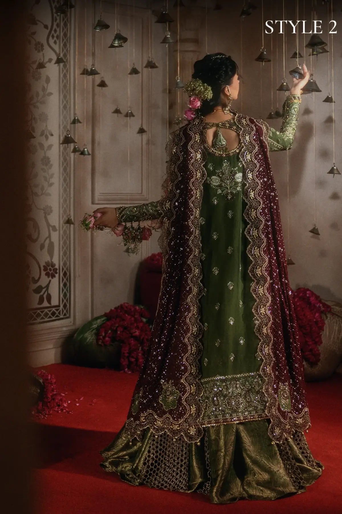 AIK Atelier B2605 olive green medium silk stitched Pakistani wedding suit from Wedding Festive 26 Vol 2