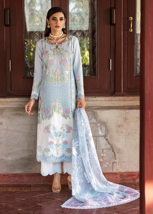 Lotus Reverie 4-B-Elegant Embroidered Lawn Suit with Blue Cutwork for Summer Parties & Events-Saira Shakira