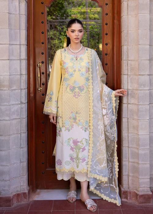 Lotus Reverie 4-A-Embroidered Lawn Suit in Primrose Yellow for Party & Occasion Wear-Saira Shakira