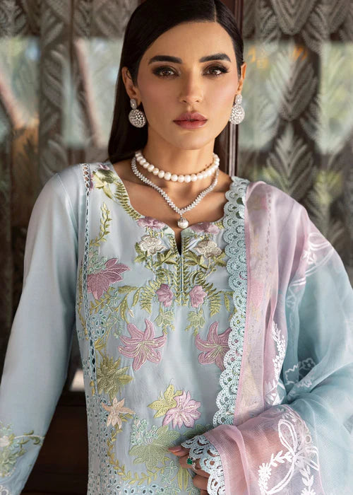 Lotus Reverie 4-B-Elegant Embroidered Lawn Suit with Blue Cutwork for Summer Parties & Events-Saira Shakira
