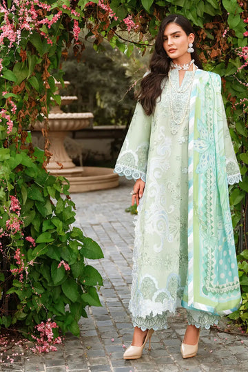 Mint green Love Escape by Mushq chikan lawn 3PC suit with cotton trouser and silk dupatta