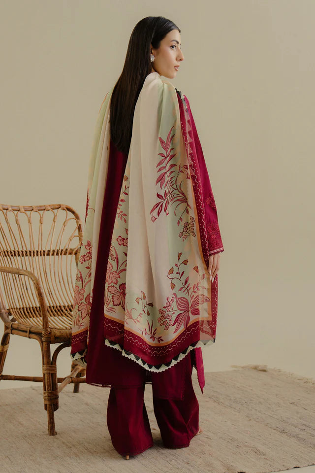 Luleh-3B- Red embroidered lawn suit for casual wear By- Zara Shahjahan