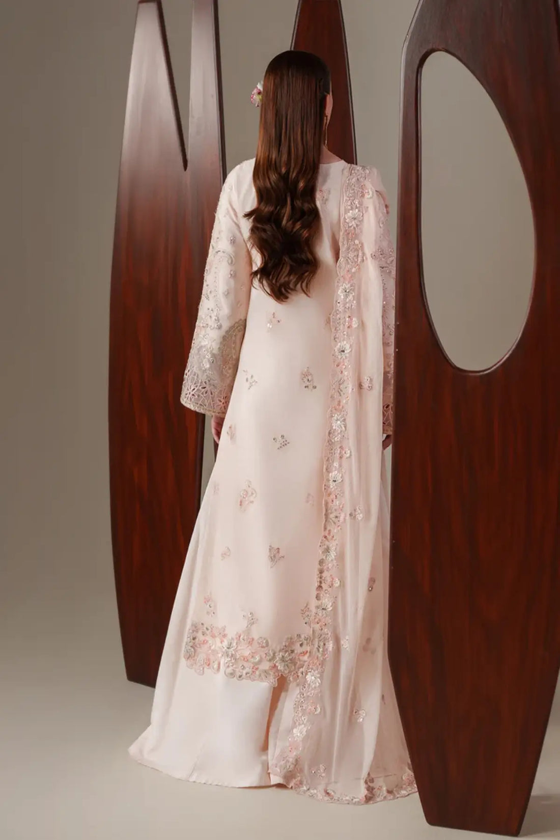Lumi Emaan Adeel Nouvelle Luxury Chiffon Peach Embroidered Stitched 3PC Suit | Pakistanimoda
