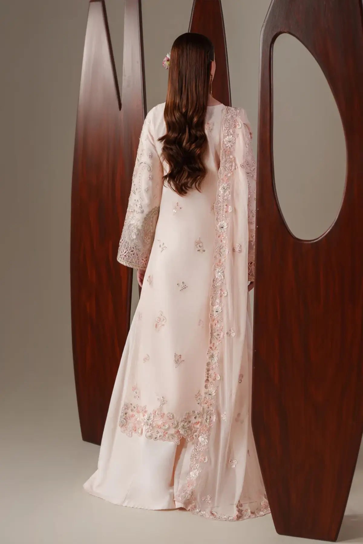 Lumi Emaan Adeel Nouvelle Luxury Chiffon Peach Embroidered Stitched 3PC Suit | Pakistanimoda