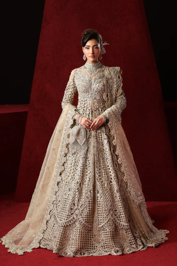 Lumina champagne luxury bridal lehenga from Akbar Aslam Serena Bridal Edit '26 crafted in organza and silk.