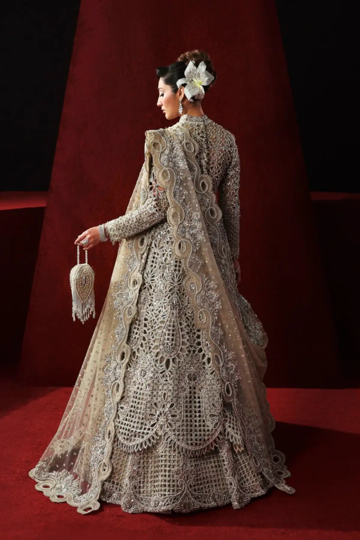 Lumina champagne luxury bridal lehenga from Akbar Aslam Serena Bridal Edit '26 crafted in organza and silk.