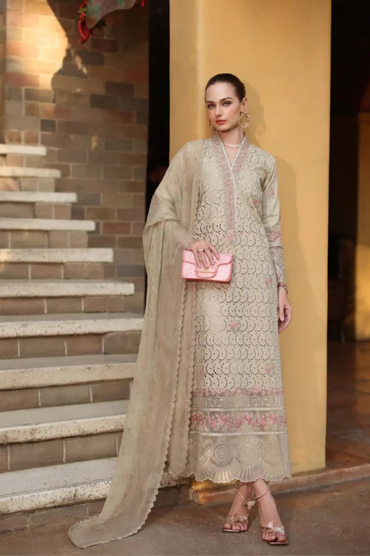 Lunaria D5-A champagne luxury lawn ready suit by Saadia Asad Noor Luxury Eid Schiffli ’26