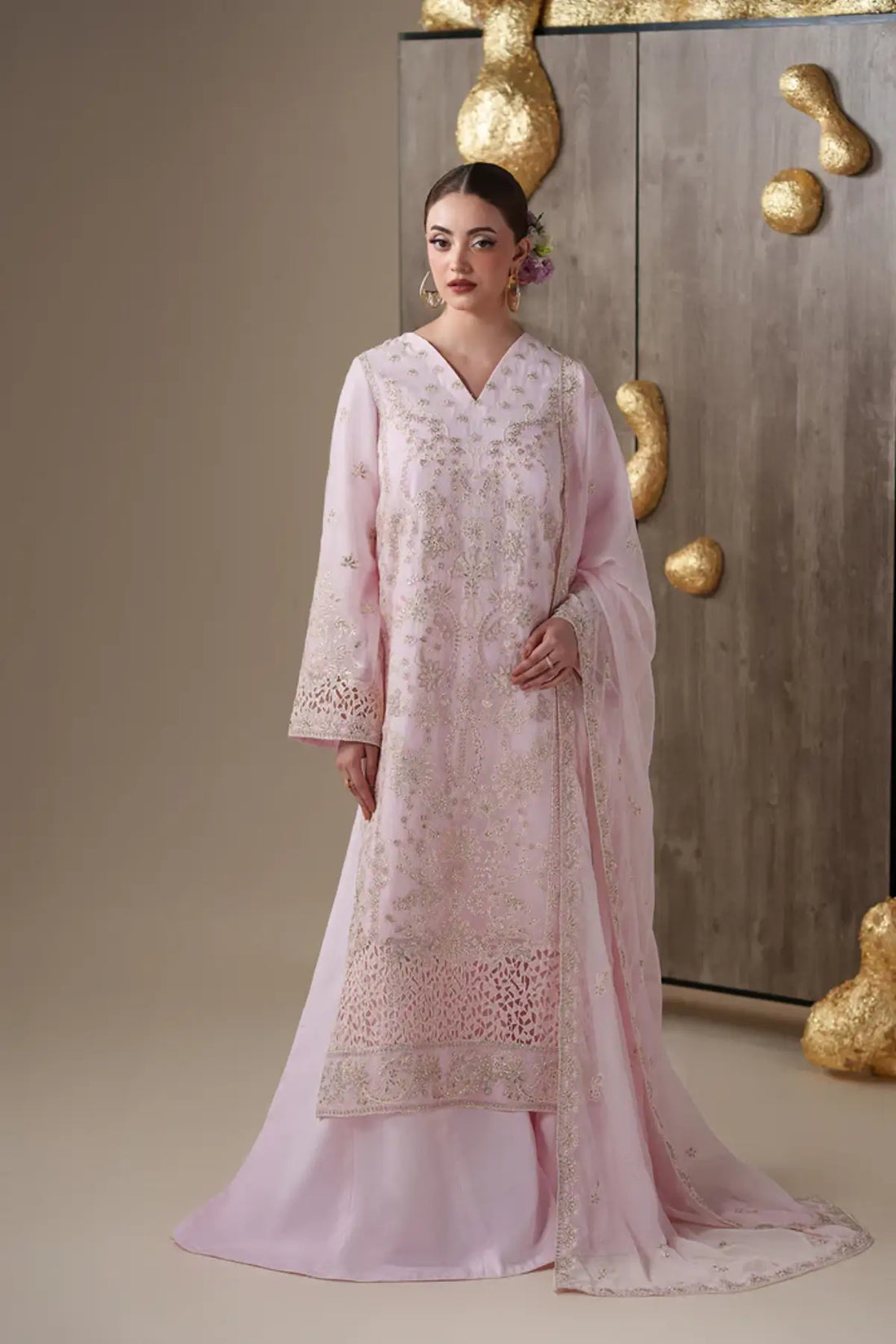 Lune Emaan Adeel Nouvelle Luxury Chiffon Pink Embroidered Stitched 3PC Suit | Pakistanimoda