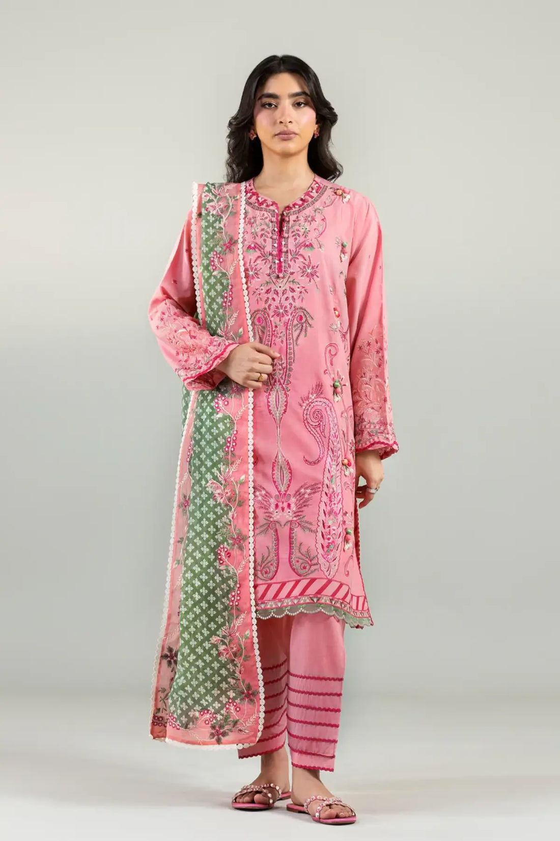 M262-005A pink Sana Safinaz Muzlin Summer 26 stitched suit with chiffon dupatta