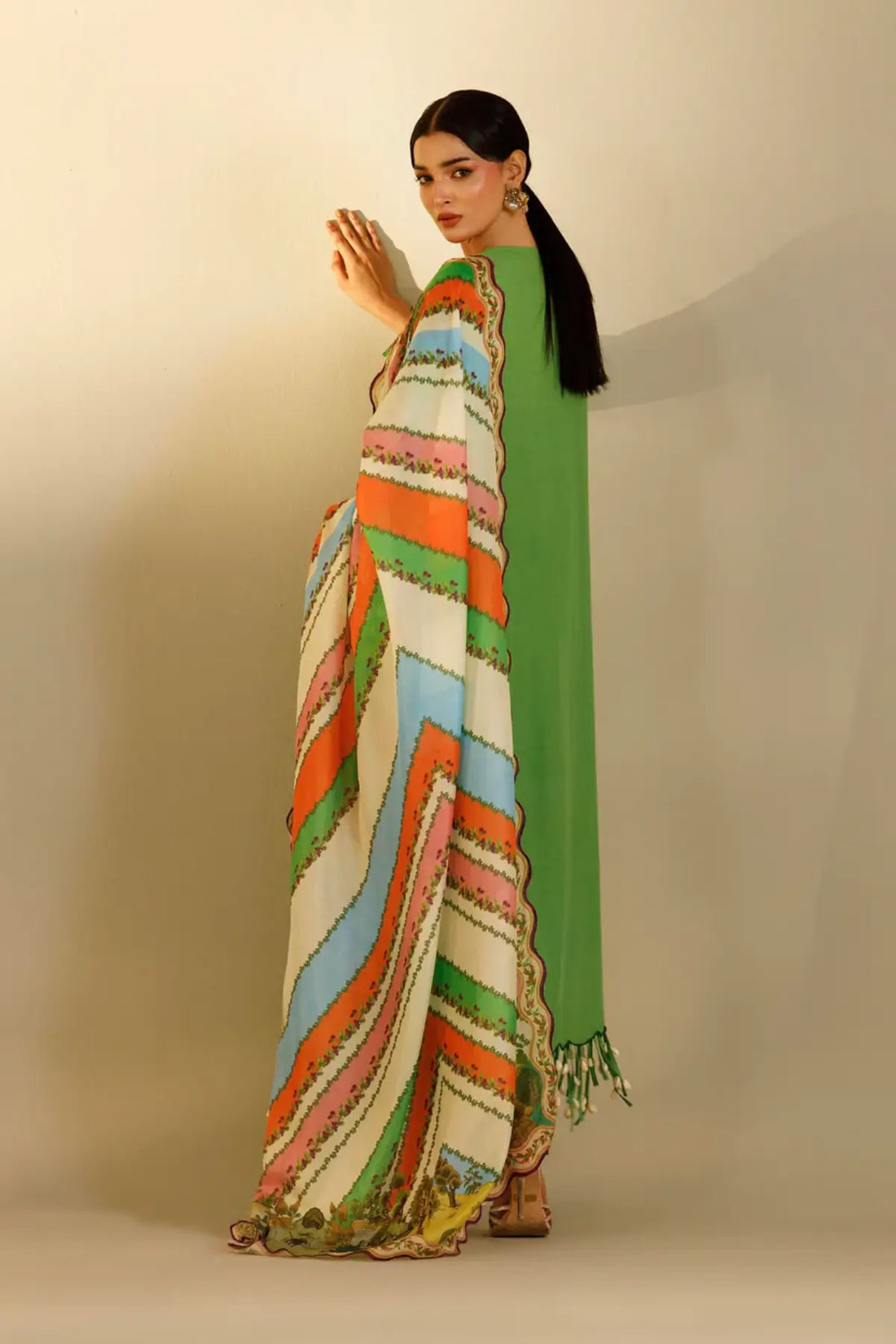 M262-006A green Sana Safinaz Muzlin stitched suit with net dupatta