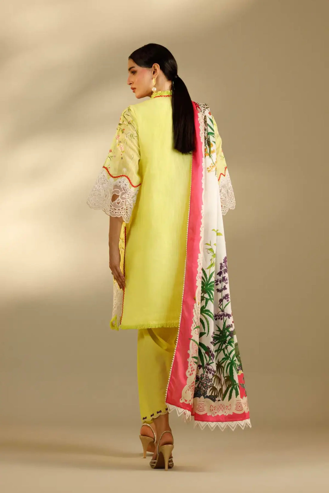 M262-010A yellow Sana Safinaz stitched suit with silk dupatta