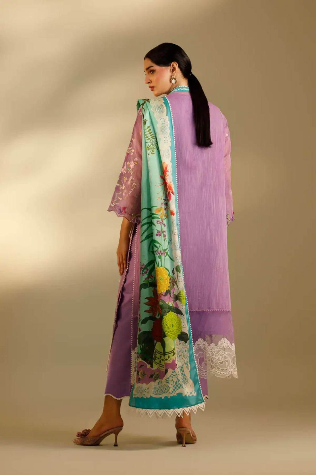 M262-010B lavender Sana Safinaz Muzlin stitched 3 piece suit with embroidered woven net and printed silk dupatta