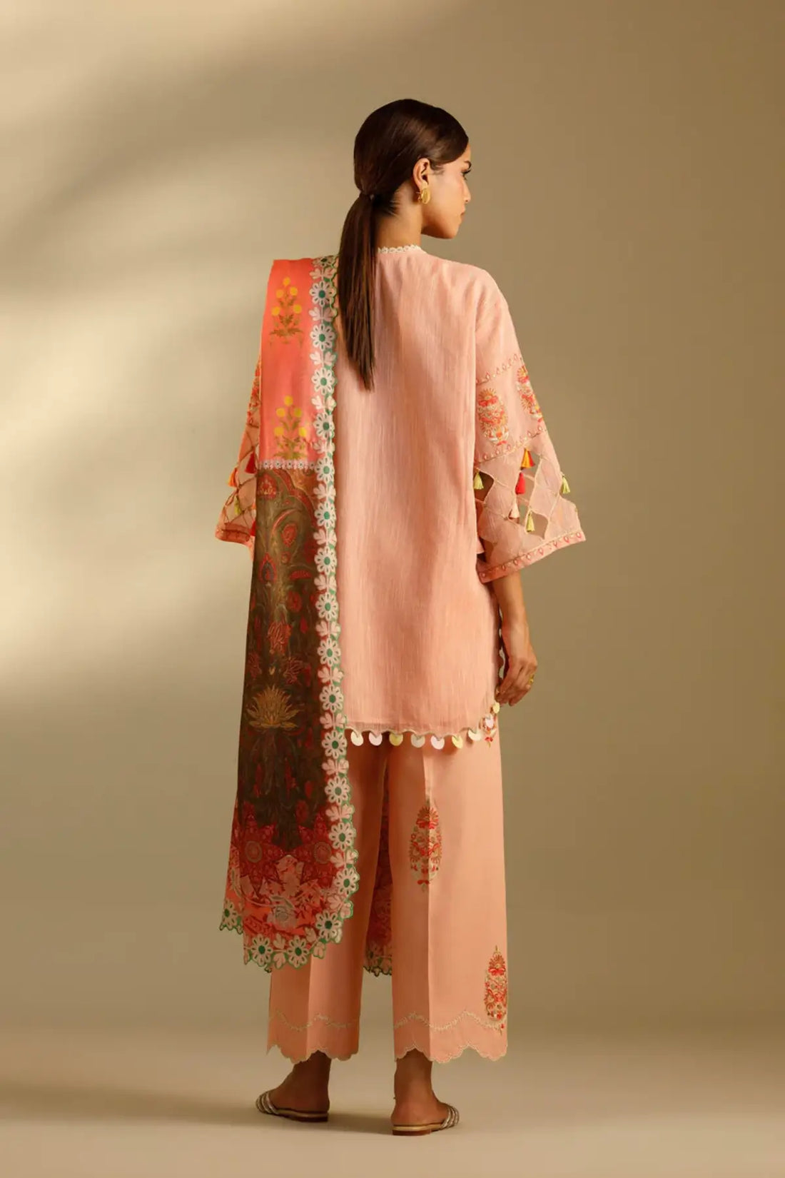 M262-019B peach embroidered Muzlin 3PC suit by Sana Safinaz
