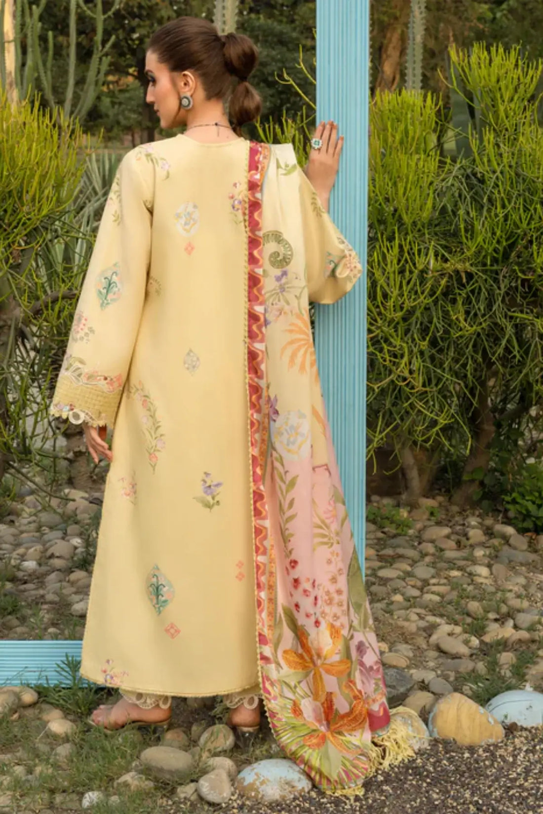 MAELLE 1A yellow Saira Shakira Bloom lawn stitched 3PC suit with silk dupatta