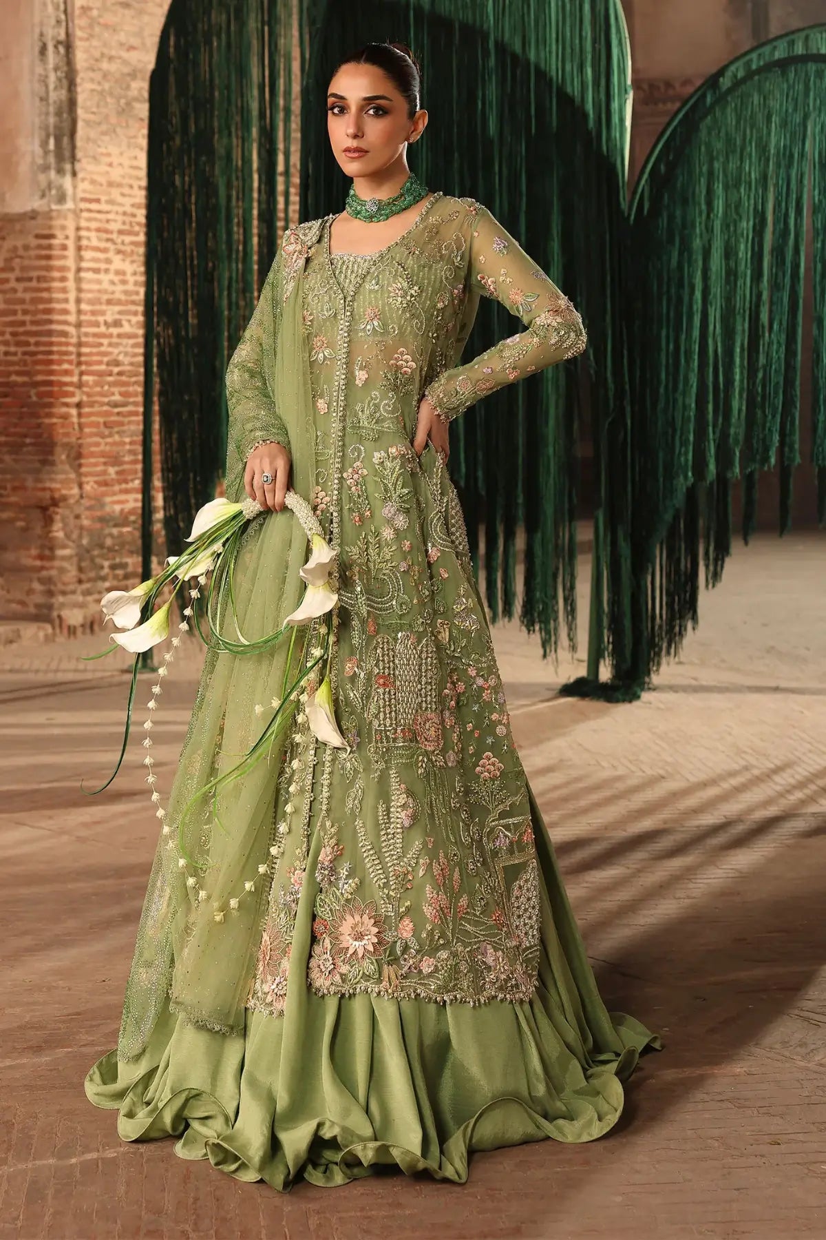 Crimson MATWALI JHILMIL mint luxury stitched suit with sequin embroidery and silk lower
