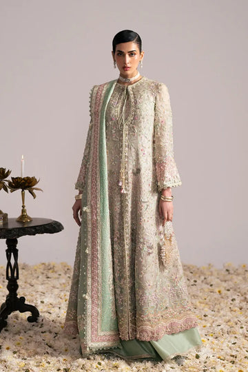 MEHTAB by Suffuse ivory stitched organza long shirt with embroidered dupatta and silk trousers for wedding formal wear