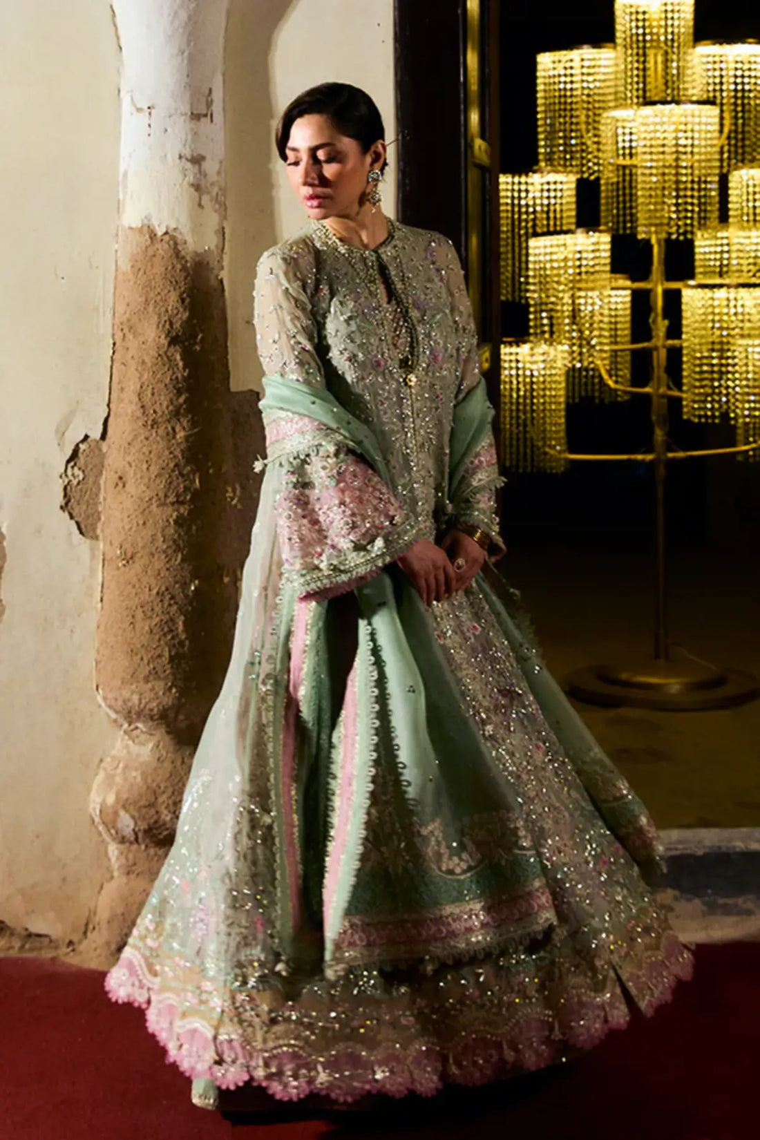MEHTAB by Suffuse ivory stitched organza long shirt with embroidered dupatta and silk trousers for wedding formal wear